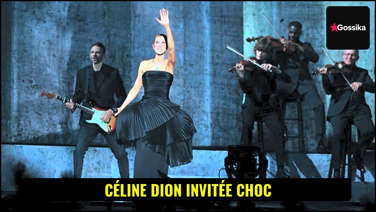 Céline Dion en concert, micro à la main