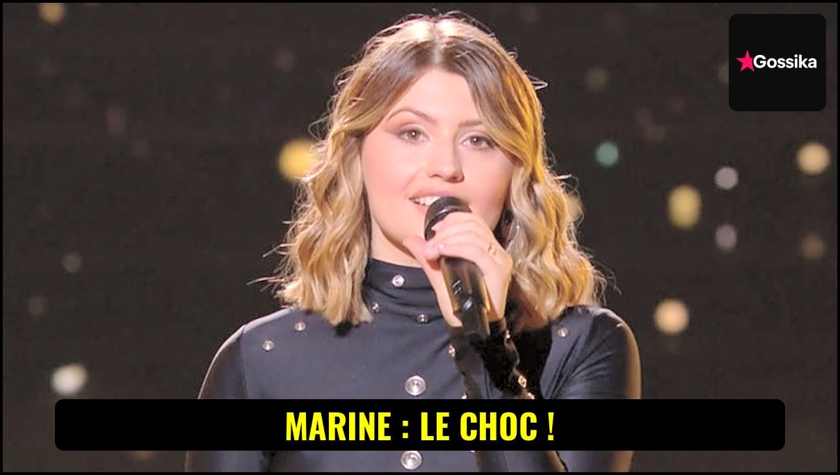 Marine, ancienne gagnante de la Star Academy, en tant que coach de The Voice, assise dans un fauteuil rouge.
